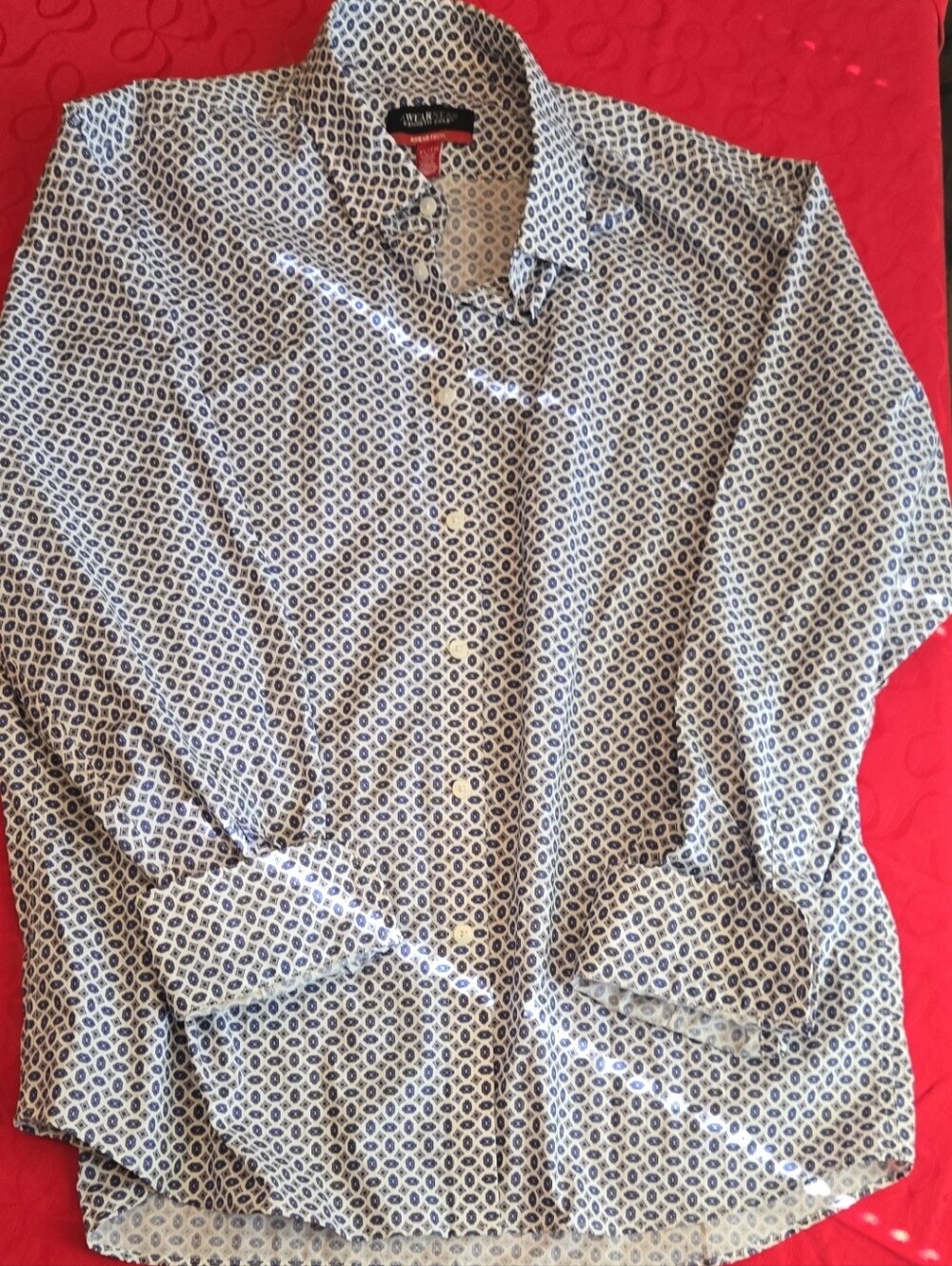 Kenneth Cole Blue & White Geometric Print Button-Up Shirt
